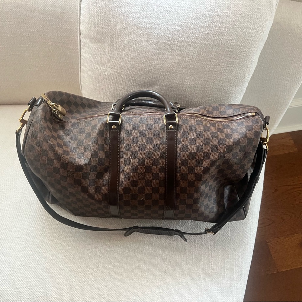 Louis Vuitton Damier Ebene Keepall Bandouliere 55 Duffle Bag